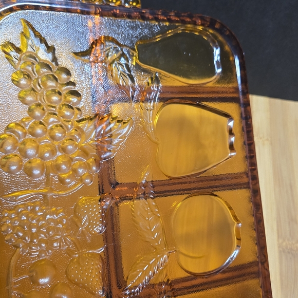 INDIANA GLASS AMBER DEPRESSION DIVIDED RELISH TRAY FRUIT PLATTER - Picture 11 of 16